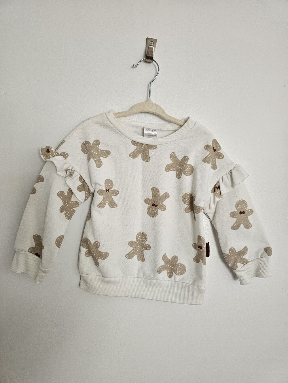 🧸2/20$ Lila & Jack Gingerbread Sweatshirt Crewneck Ruffle Sleeves Size 2T Girl